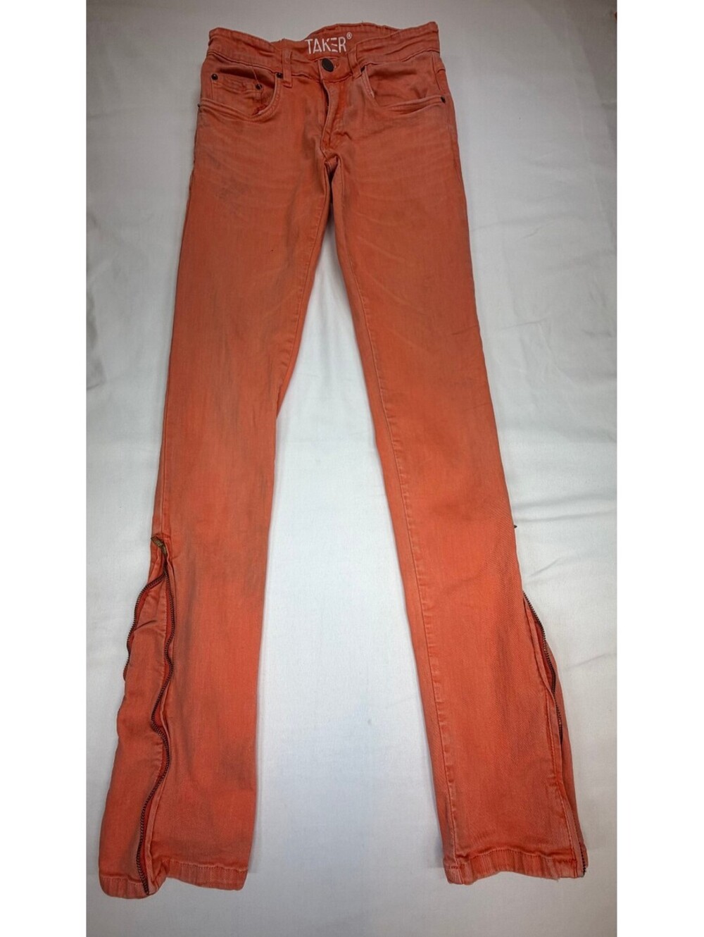 Taker Women's Skinny Jeans Slim Fit Ankle Zip Mid Rise Stretch Size 30x36 Orange